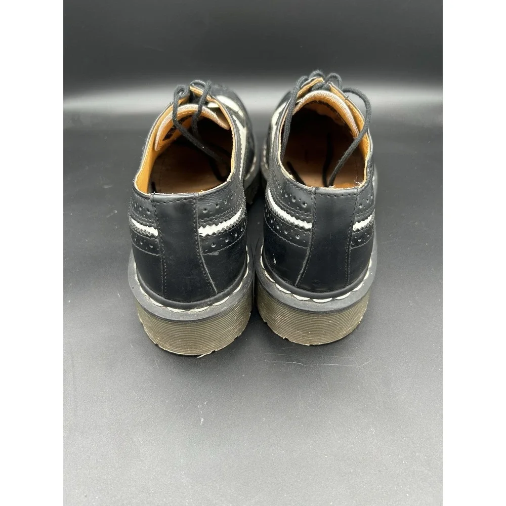 Dr Doc Martens Bex Black White Smooth Leather Brogue Wingtip Lug Platform Sz 9M